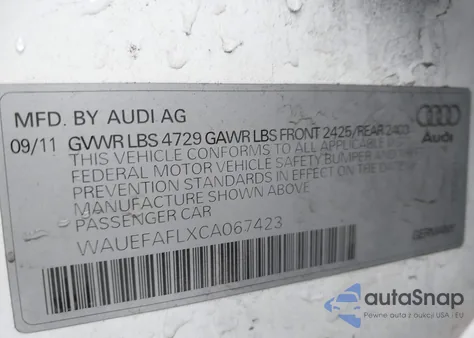 2012 Audi A4 2.0T Premium from USA, damaged, VIN WAUEFAFLXCA067423